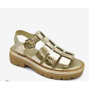 NIB Kenneth Cole Herron Metallic Platform Fisherman Sandal Gold 7.5M